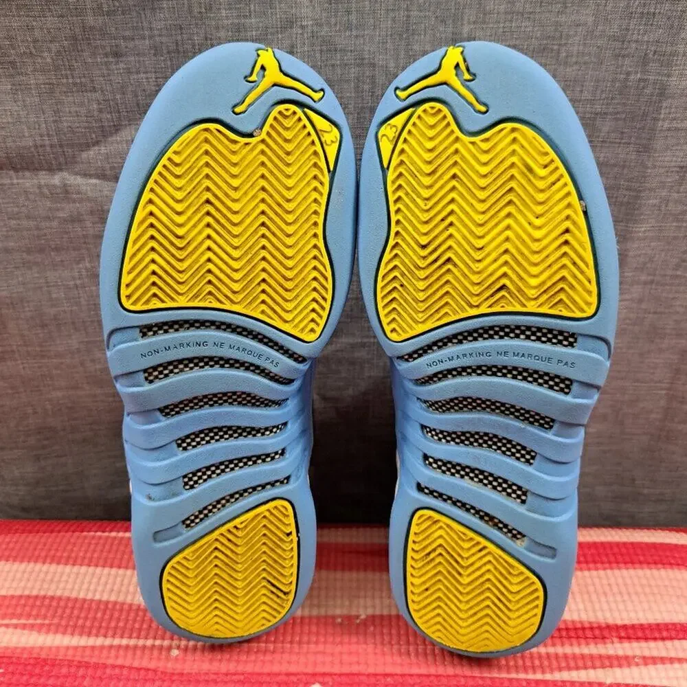 %Nike 5Y/W6.5 Air Jordan 12 University Blue UNC Emoji GS Sneakers / AJ10